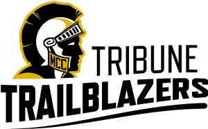 Image of a Tribune from Roman times, text that states Tribune Trailblazers