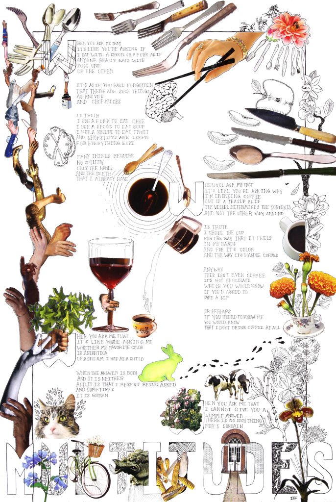 A collage with a poem written inside of the artwork.