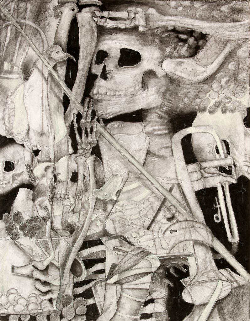 Black and White drawing with various objects.