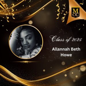 Square photo graphic of Allannah Beth Howe. The photo is black and white and is a close-up of Allannah’s face. 