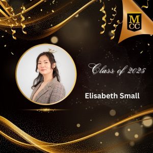 Square photo graphic of Elisabeth wearing a light-colored shirt and patterned jacket.