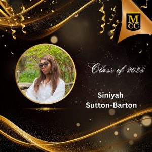 Square graphic of Siniyah Sutton-Barton wearing a white button-down shirt and glasses.