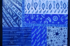 A painted representation of African indigo dyed textiles, most native to western Africa.