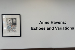 entry area to gallery showing title of show and framed drawing.