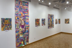 Installation shot of large colorful pieces on the Gallery walls.