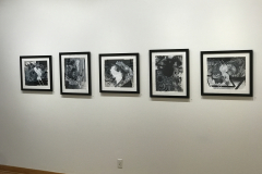 Installation shot of David Jung Exhibition. This image shows five small paintings.