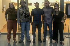 Photograph of the five artists included in the exhibition Depth of Field. From left to right- Emily Baker, Anthony Bristol, Zack DeClerk, Donald Hyatt and Mally Deperna.