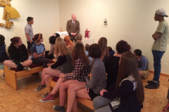 Elliot Arkin discusses his work in the Mercer Gallery with students, faculty and community members.
