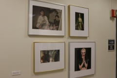 Detail image of artwork hanging in building 4 near the photography studio. This area is known as The Lagerway - Prather Gallery. Artwork shown by Amelia Schneider, Natalija Baranauskas, Eric Kinney, and Larissa Coe