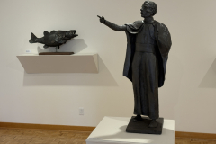 Wayne Williams installation, showing various sculptures near back wall of gallery.